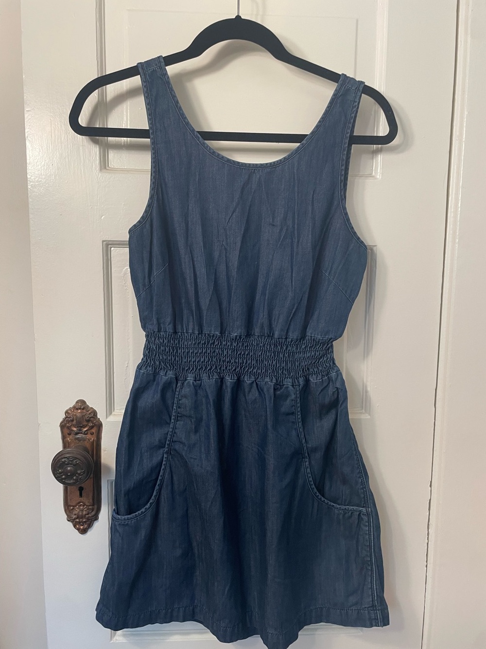 Gap Denim-like Blue Sleeveless Smocked Waist Dress